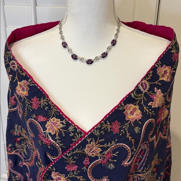 Vintage 925 Sterling Silver Station necklace w/ 5 lab-created amethyst stones - Picture 1 of 9